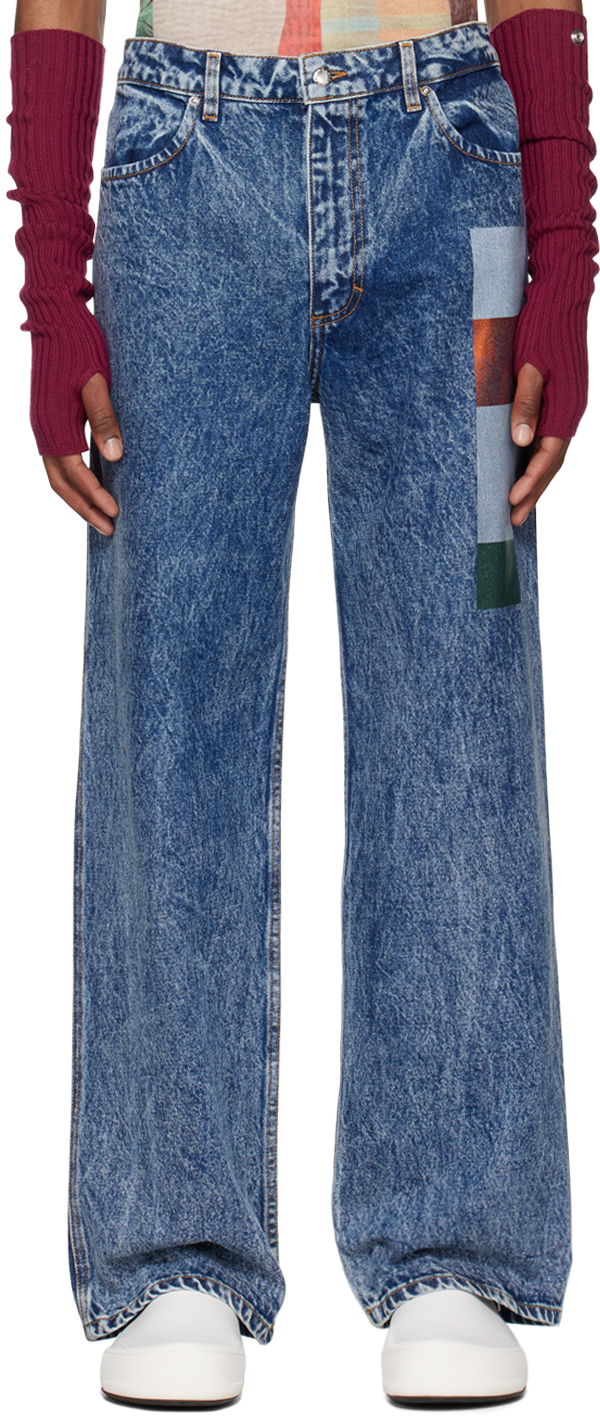 Eckhaus Latta Blue Wide-leg Jeans In Stacks