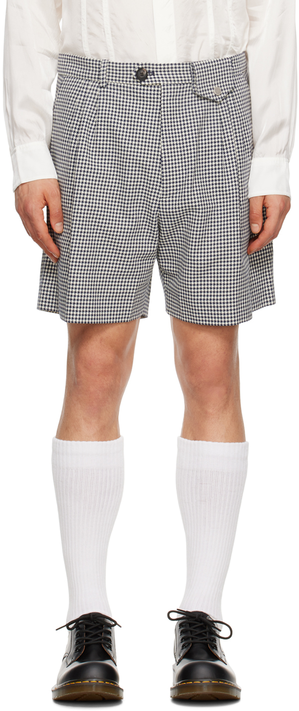 Egonlab Houndstooth Cotton Shorts In Black,white