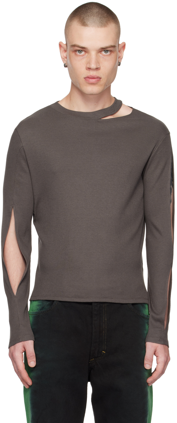Shop Eckhaus Latta Gray Slit Sweater In Grey