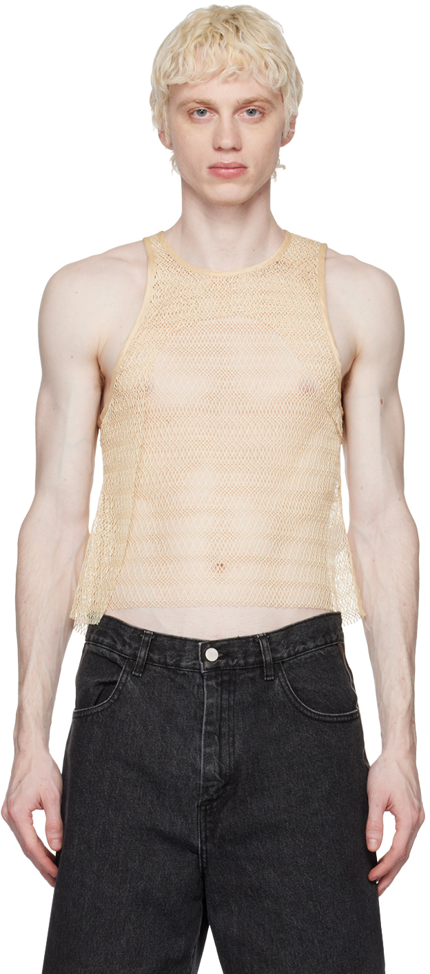 Shop Eckhaus Latta Yellow Net Tank Top In Straw