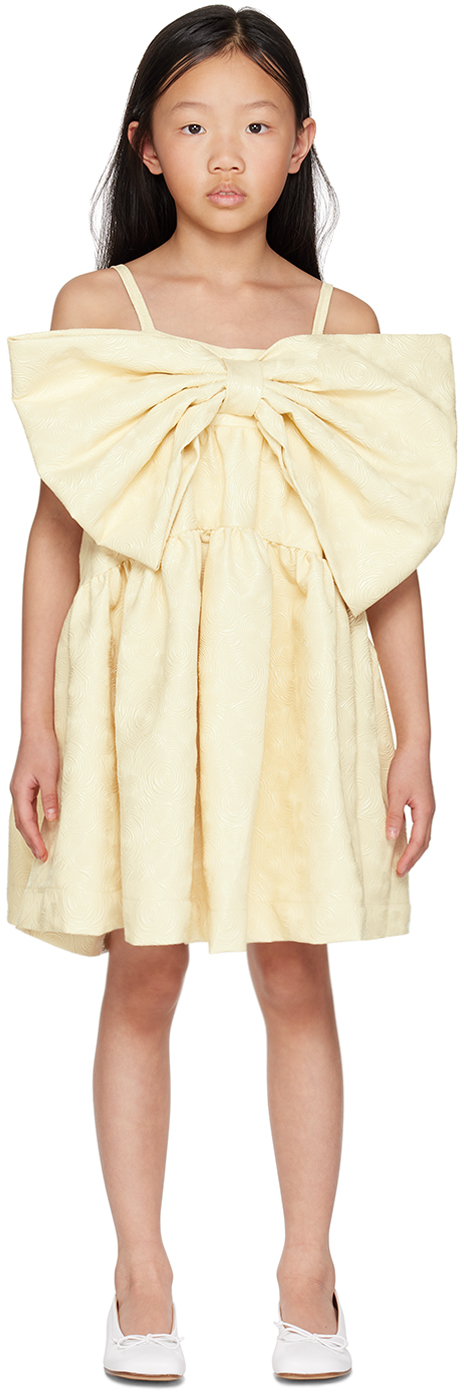 Crlnbsmns Kids Off-white Rose Faux-leather Dress In 1010 Egg