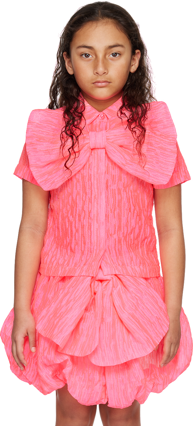 Crlnbsmns Kids Pink Bow Shirt In 3007 Neon Pink