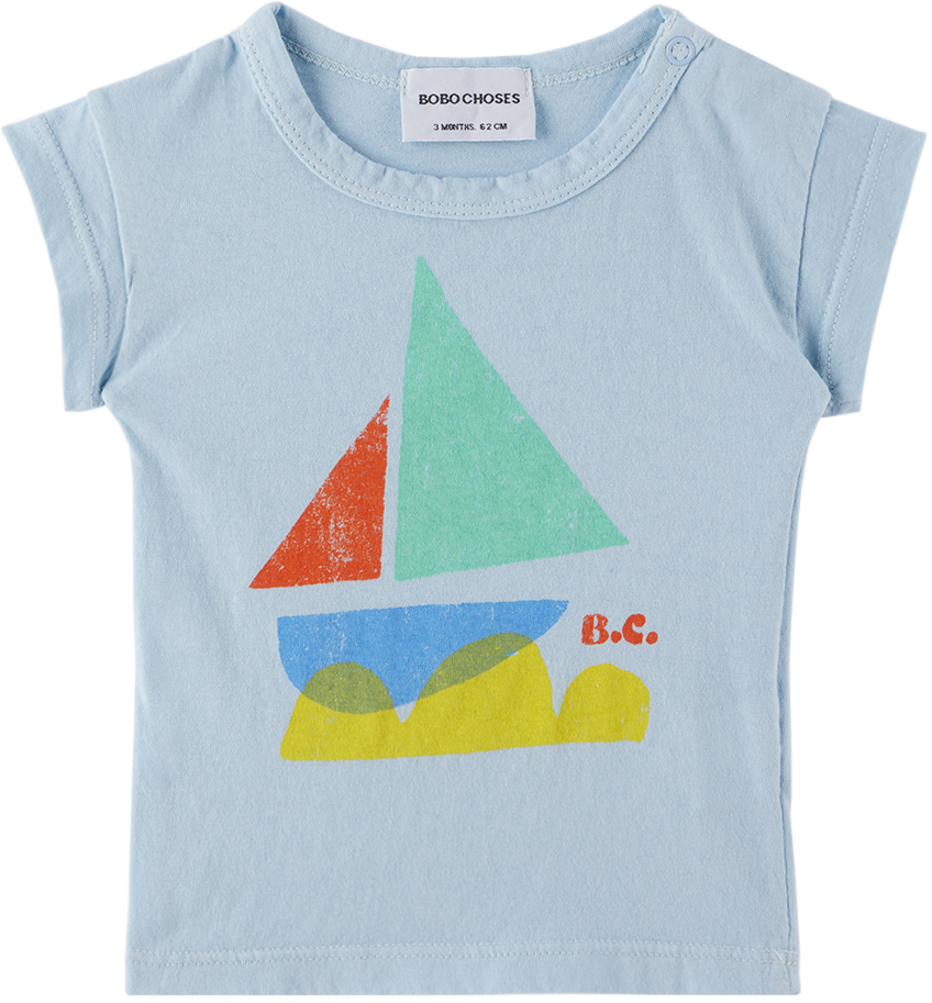 Bobo Choses Baby Blue Sail Boat T-shirt In 400 Light Blue