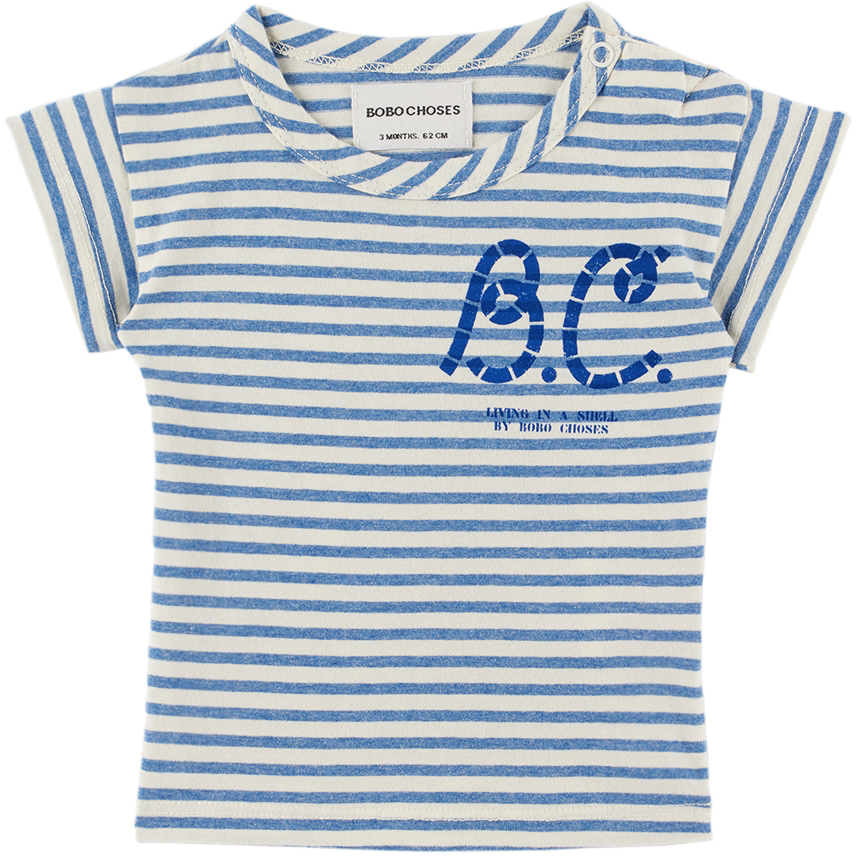 Bobo Choses Baby Blue Striped T-shirt In Gnawed Blue