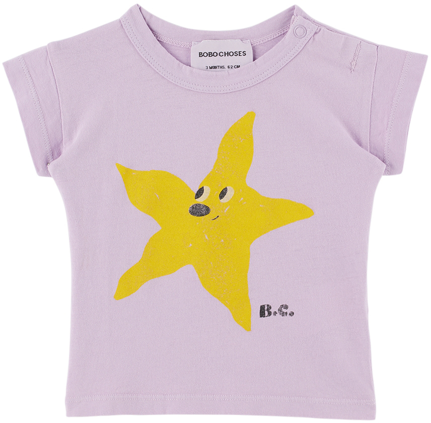 Bobo Choses Babies' Star Print Organic Cotton T-shirt In Light Purple