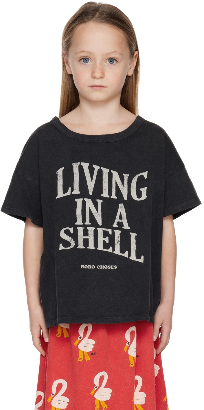 Bobo Choses Kids Gray 'living In A Shell' T-shirt In 940 Grey
