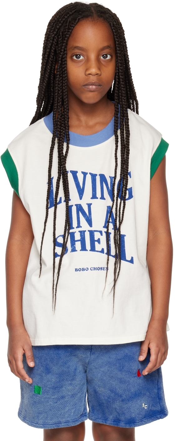 Bobo Choses Kids White 'living In A Shell' Tank Top In Ivory