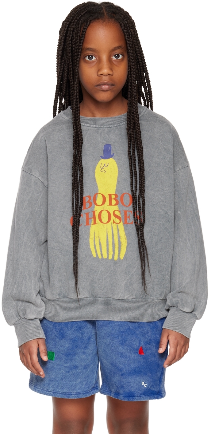 Kids Gray Yellow Squid Sweatshirt by Bobo Choses on Sale