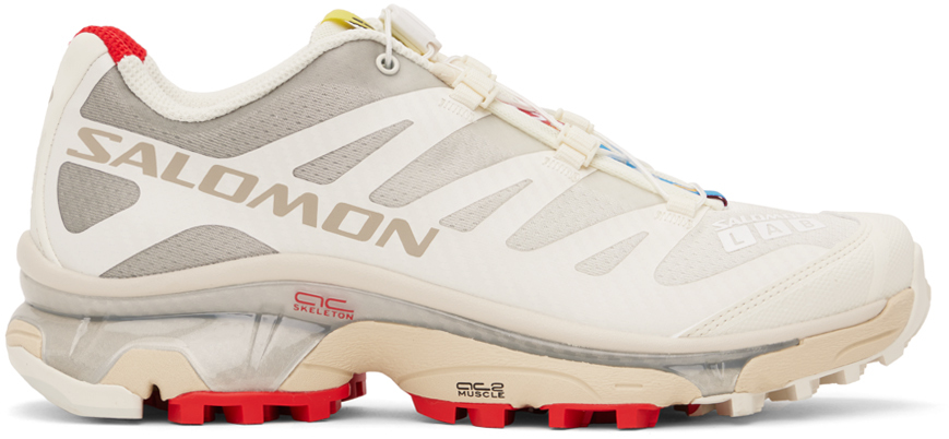 Salomon White & Beige Xt-4 Og Sneakers In Vanilla/fiery Red/wh
