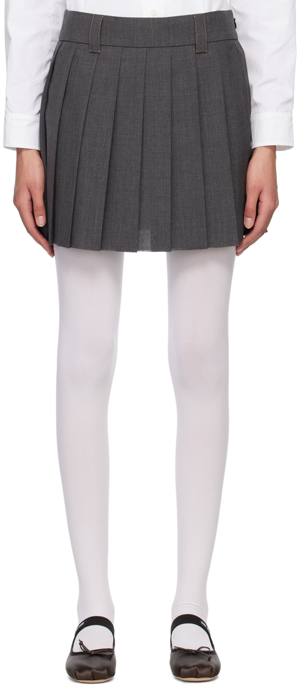 Miu Miu: Gray Pleated Miniskirt | SSENSE Canada