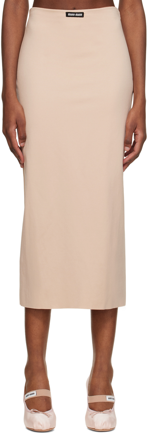 Shop Miu Miu Beige Pencil Midi Skirt In F0770 Cameo