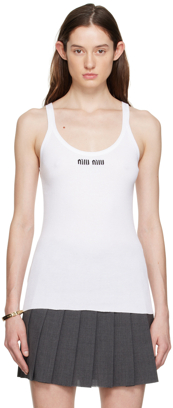 Miu Miu: White Embroidered Tank Top