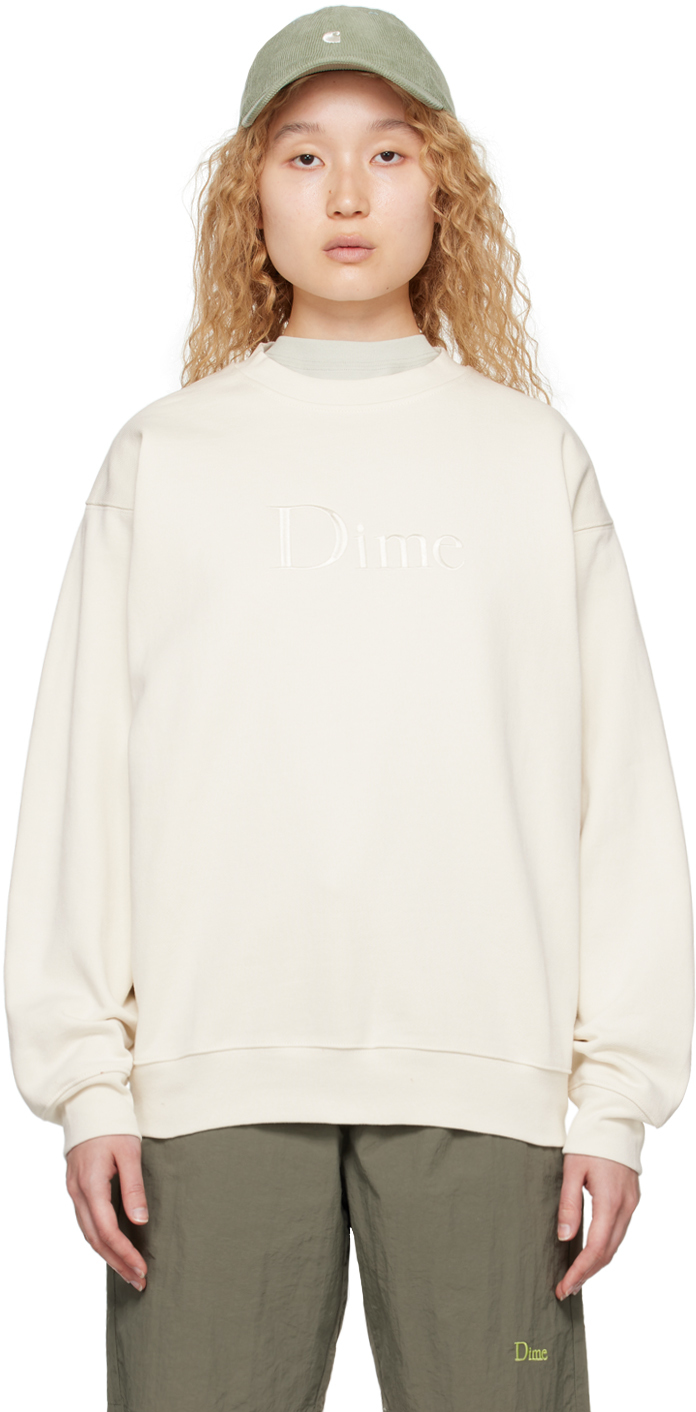Dime White Embroidered Sweatshirt In Rice