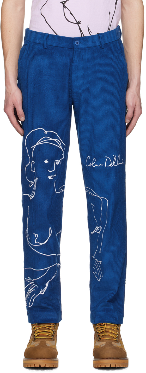 Blue Embroidered Trousers