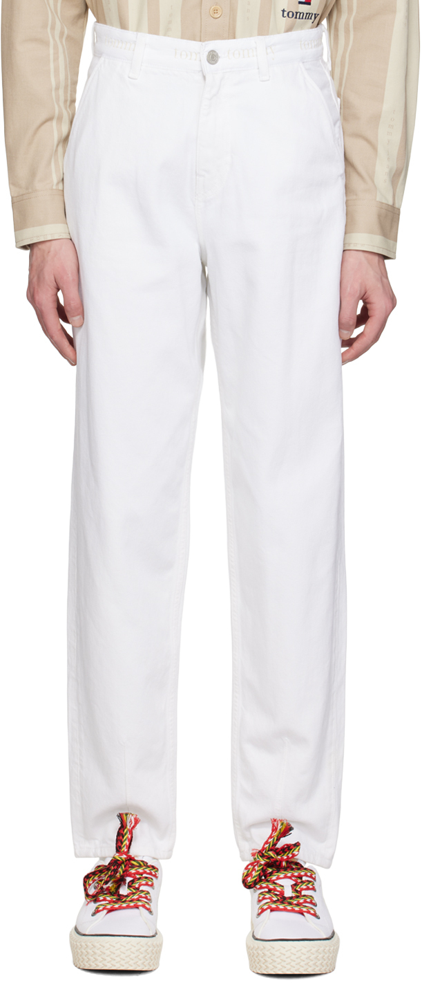 Tommy Jeans White Embroidered Jeans In Ecru