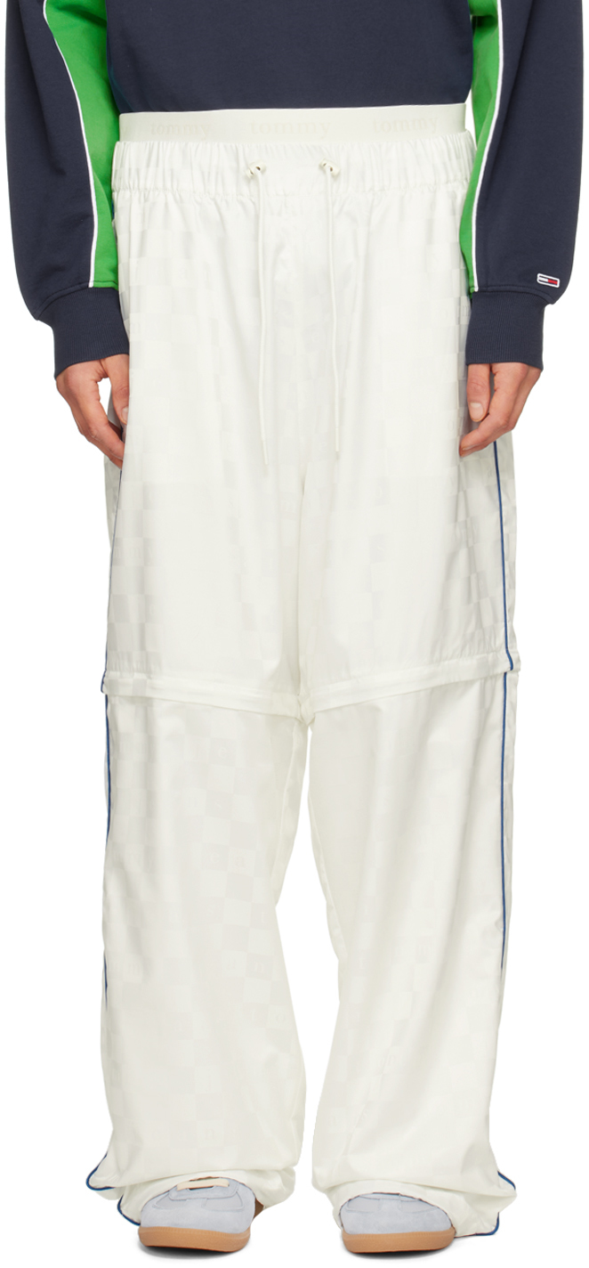 Tommy Jeans White Checkerboard Trousers In Ecru