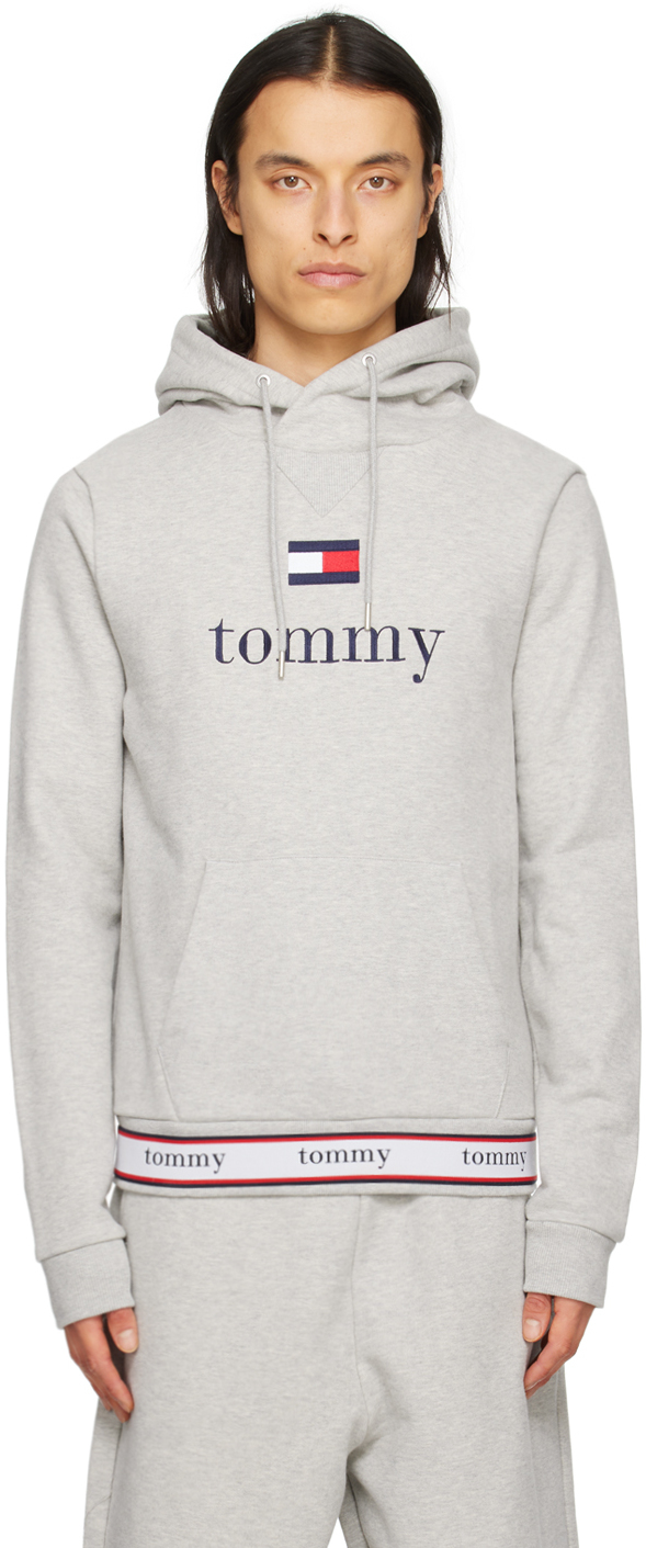 Tommy Jeans Gray Repeat Hoodie In Light Grey Heather