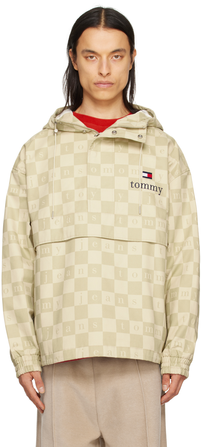Tommy Jeans Beige Checkerboard Chicago Jacket In Classic Beige