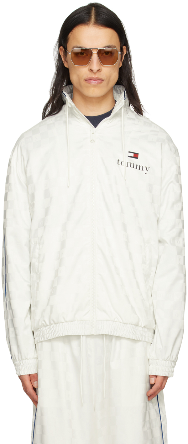 Tommy Jeans White Monogram Track Jacket In Ecru