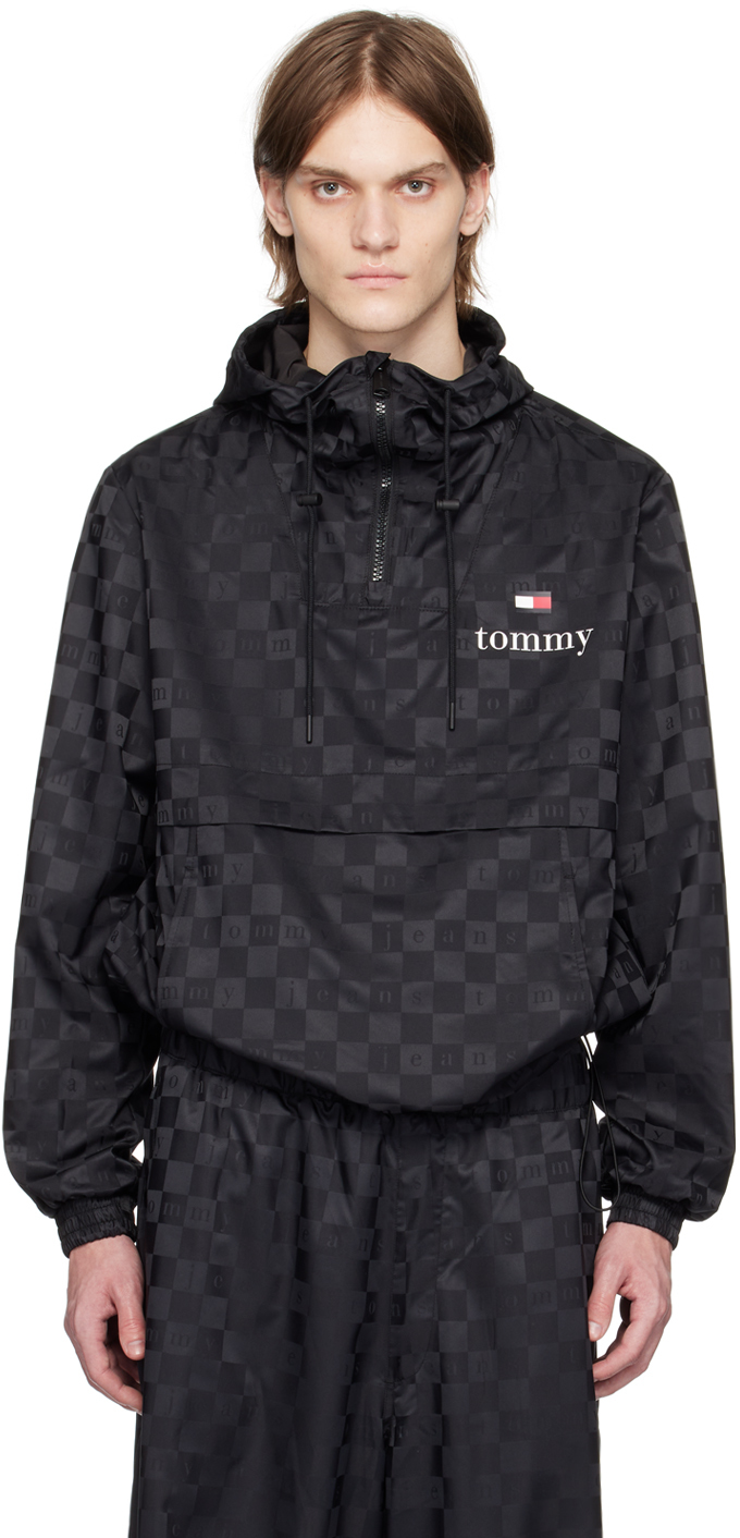 Tommy Jeans Black Checkerboard Track Jacket In Schwarz