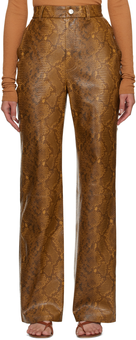 Brown Philine Faux-Leather Trousers