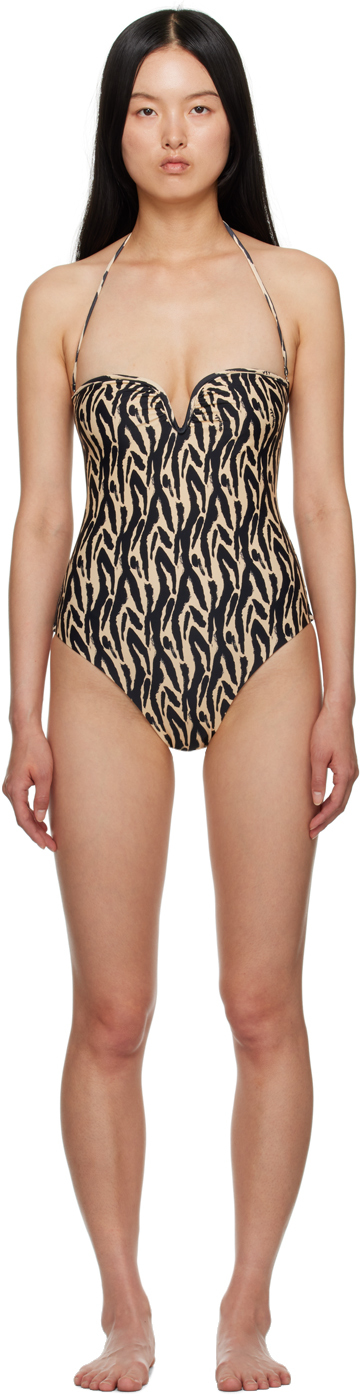 Beige & Black Brissa One-Piece Swimsuit by Nanushka on Sale