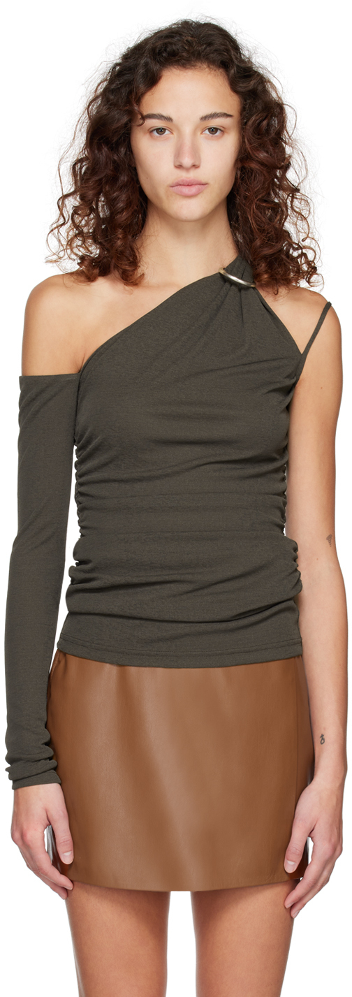 Nanushka Gray Aleza Long Sleeve T-shirt In Pine Green