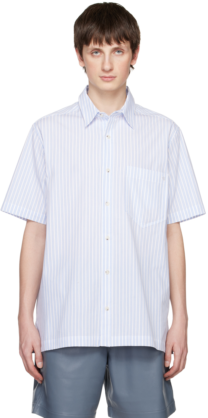 Nanushka White & Blue Adam Shirt In White/blue