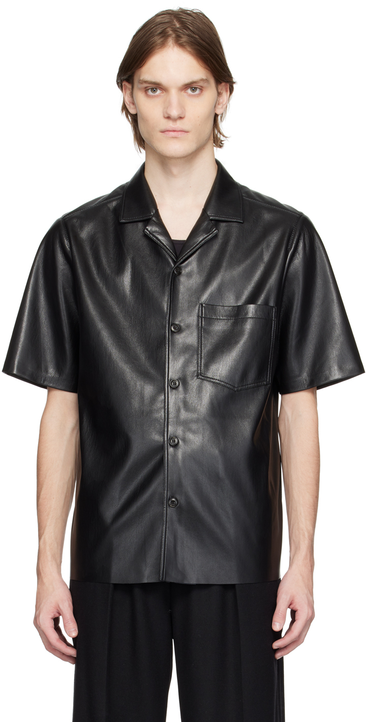 Nanushka: Black BODIL Vegan-Leather Shirt | SSENSE UK