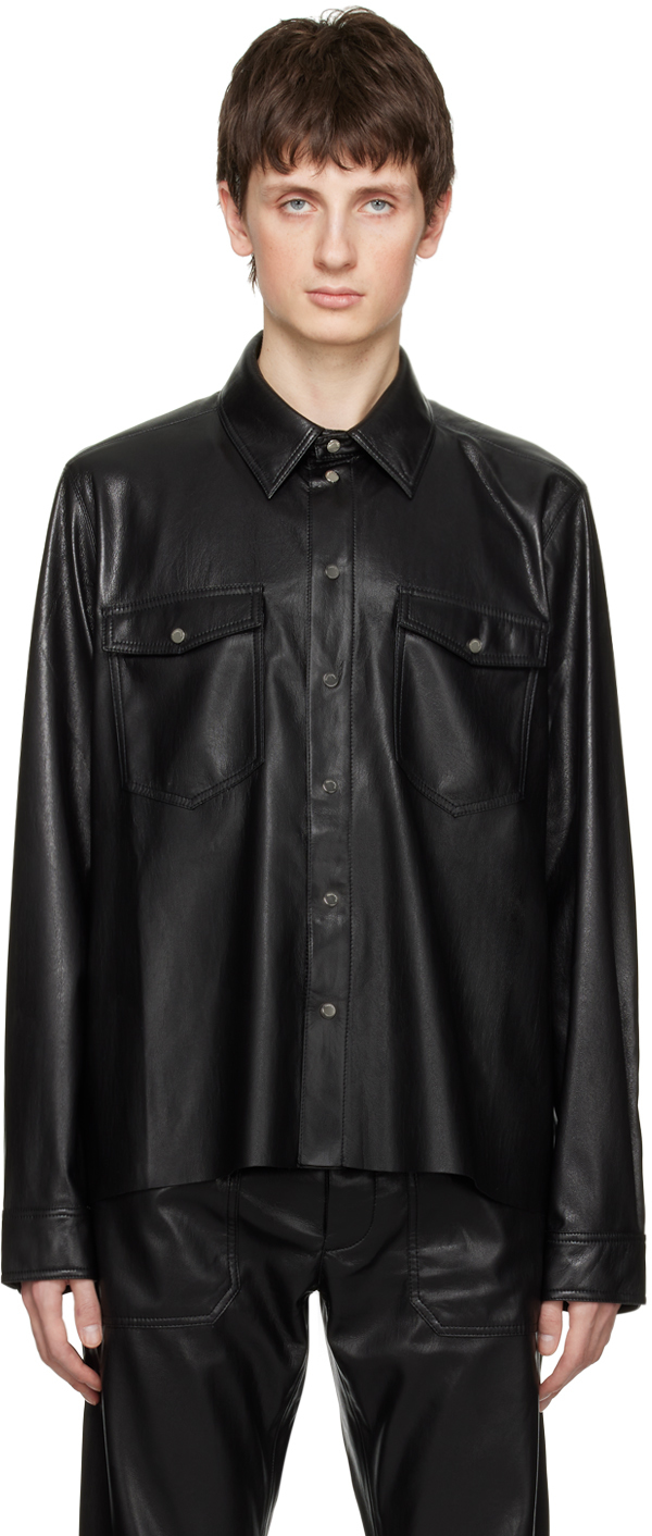 Nanushka: Black Lenn Vegan Leather Shirt | SSENSE