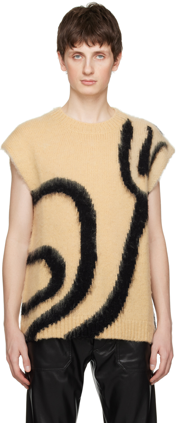 Nanushka Currain Abstract-intarsia Wool-blend Sweater Vest In Apricot/black