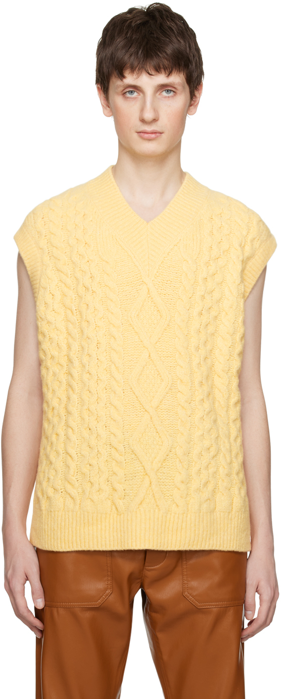 Nanushka Cable-knit Wool-blend Sweater Vest In Yellow