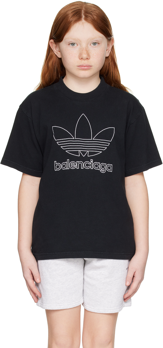 Balenciaga Kids Black Adidas Kids Edition T-shirt In Black/white