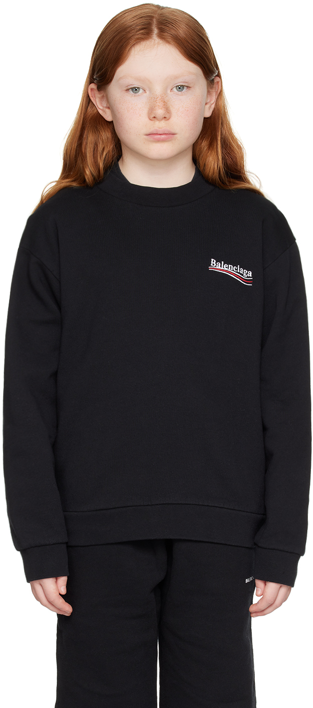 Shop Balenciaga Kids Black Embroidered Sweatshirt In Black/white