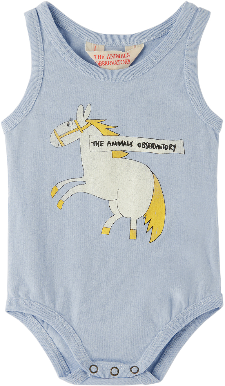 The Animals Observatory Baby Blue Turtle Bodysuit In Blue_horse