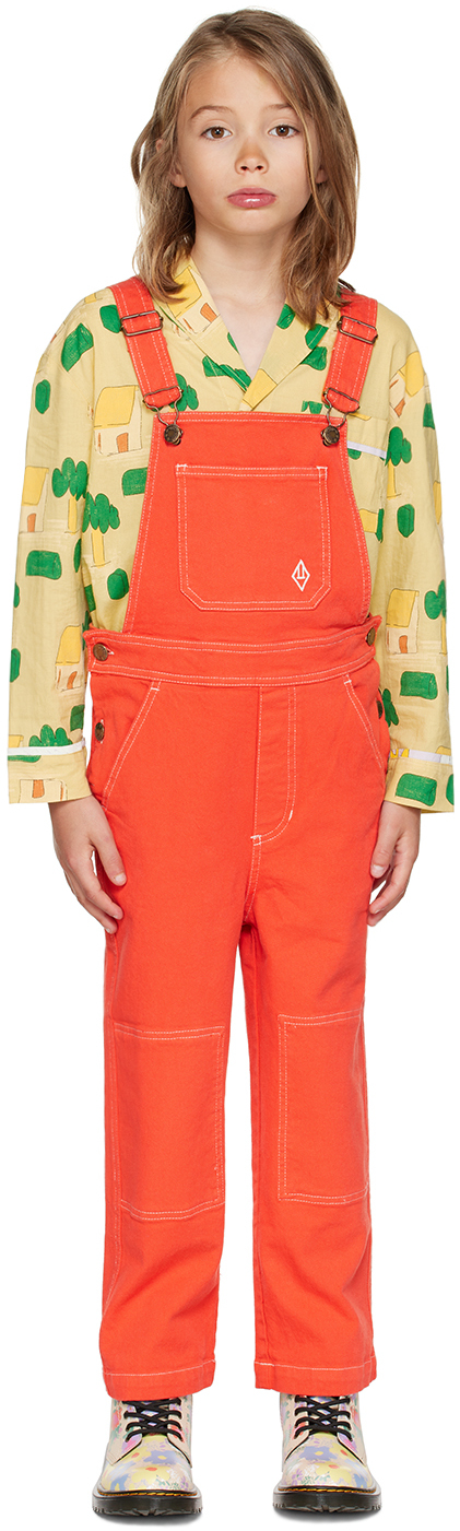 The Animals Observatory Kids Red Mule Overalls In Red_logo