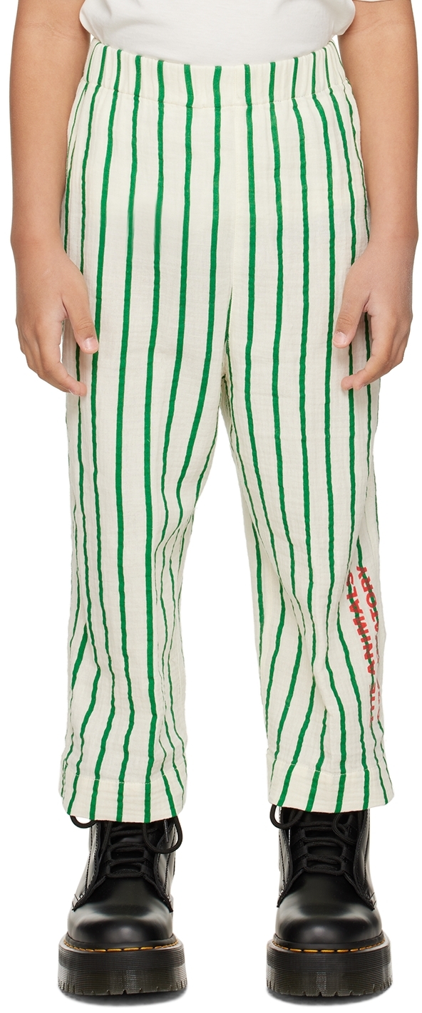 Shop The Animals Observatory Kids White & Green Emu Pants In White Green