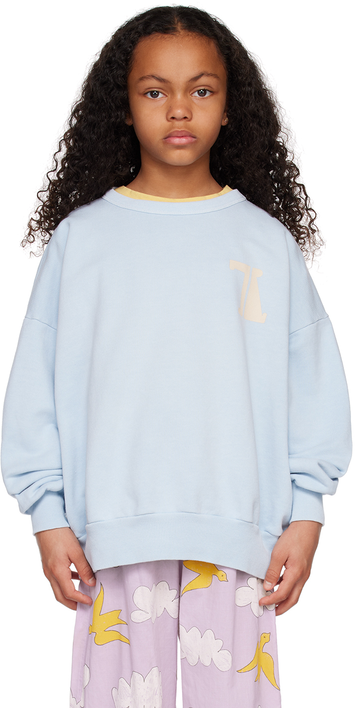 The Animals Observatory Teen Blue Cotton Logo Oversize Sweatshirt