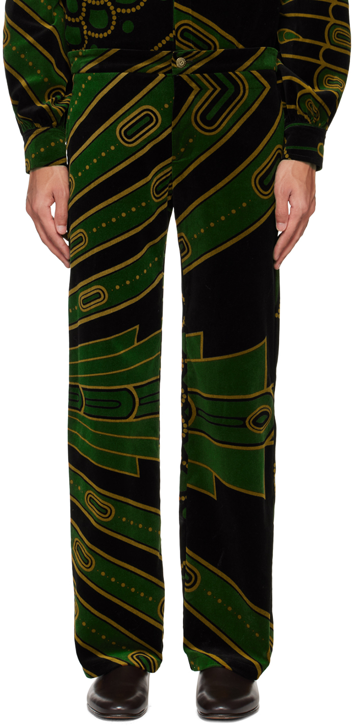 Black & Green Printed Trousers