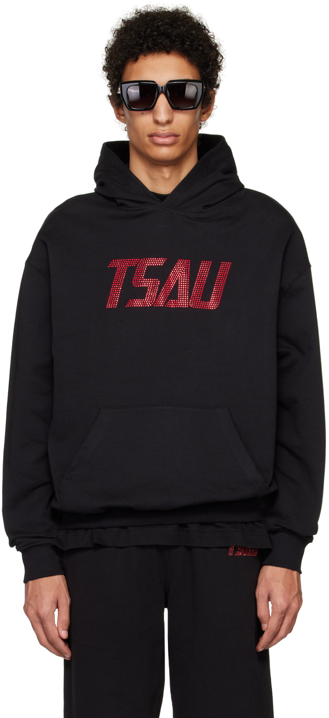 Tsau Crystal-logo Embellishment Hoodie In Black