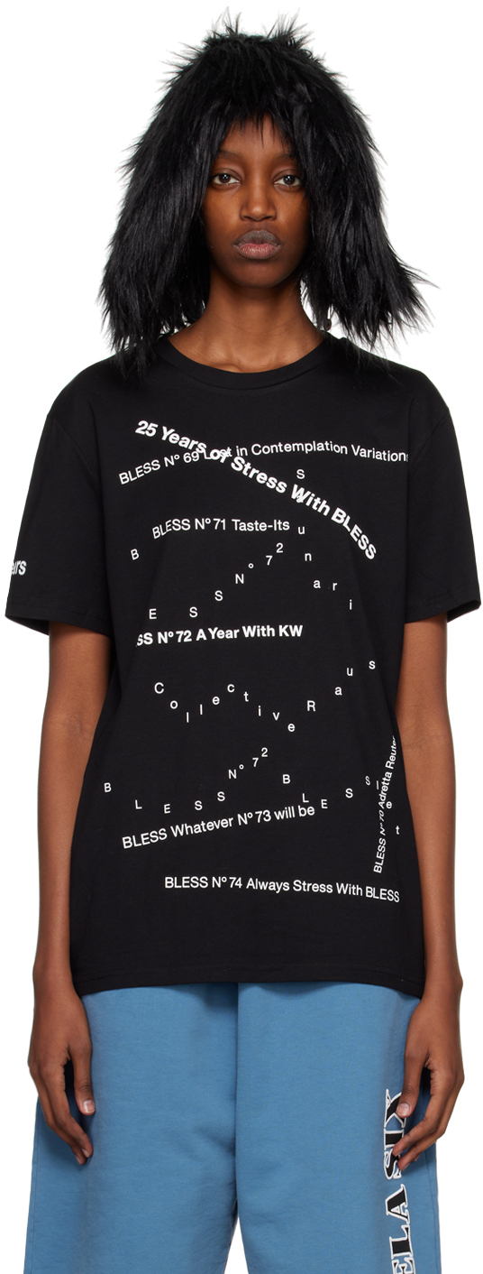 BLESS N° 77 5311 MULTICOLLECTION IV T-SHIRT BLACK Bless Black Multicollection Iv T-shirt In Black / White
