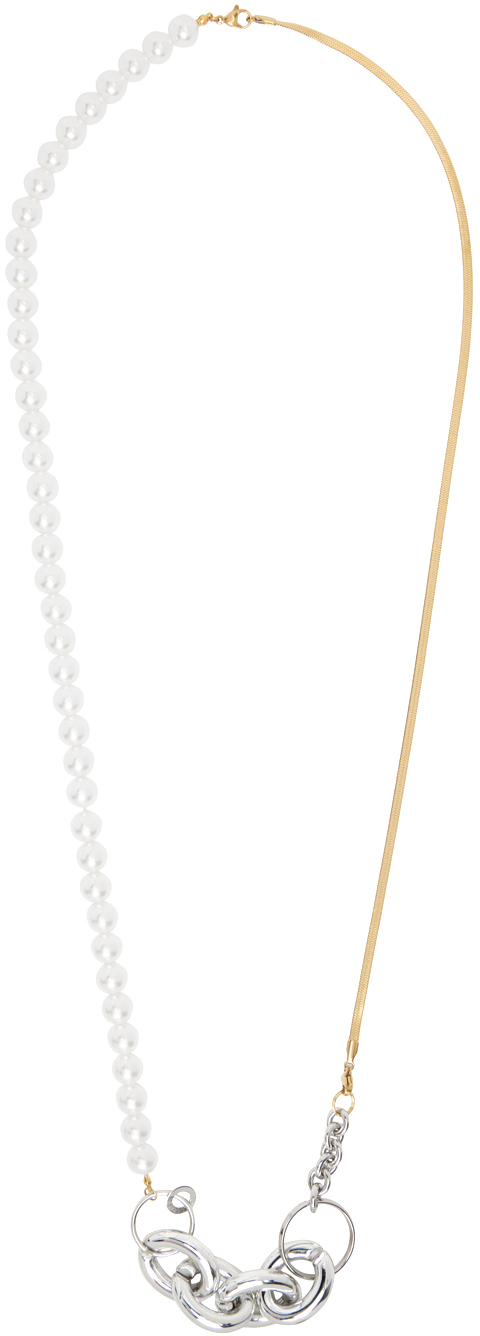 Bless Gold & White Materialmix Necklace In Pearls Regular