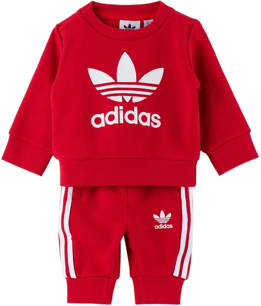 Dos grados Comité Escarchado Baby Red Crewneck Sweatsuit by adidas Kids on Sale