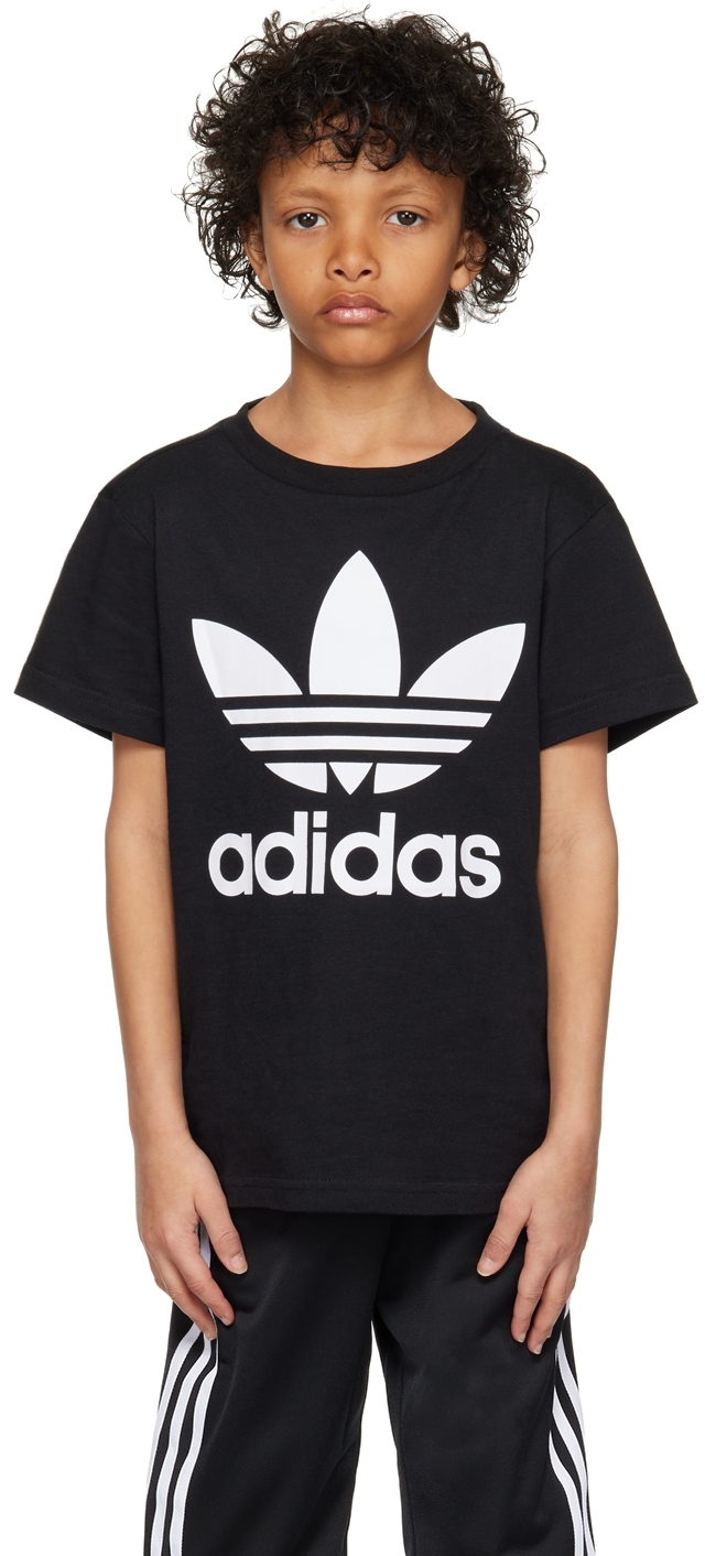 Shop Adidas Originals Kids Black Trefoil Big Kids T-shirt In Black / White