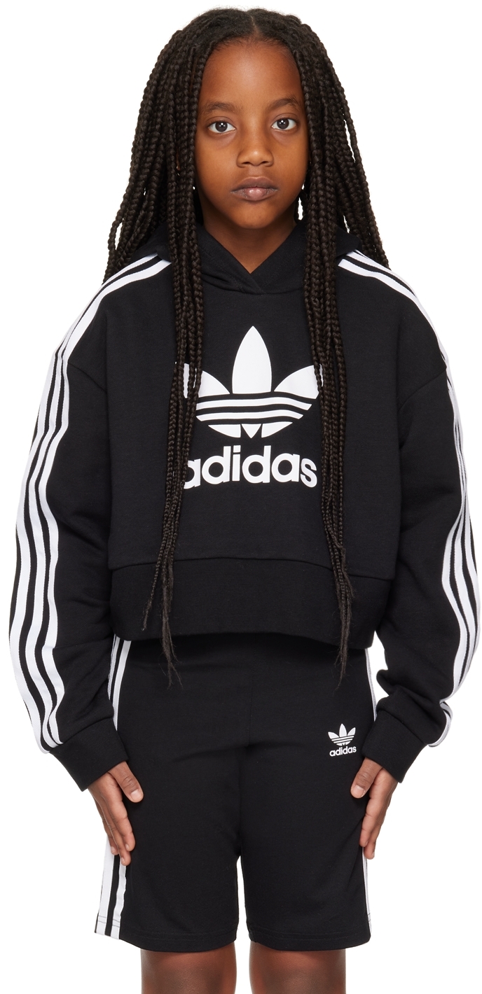 Adidas Girls' Originals Adicolor Cropped Pullover In Black/white |