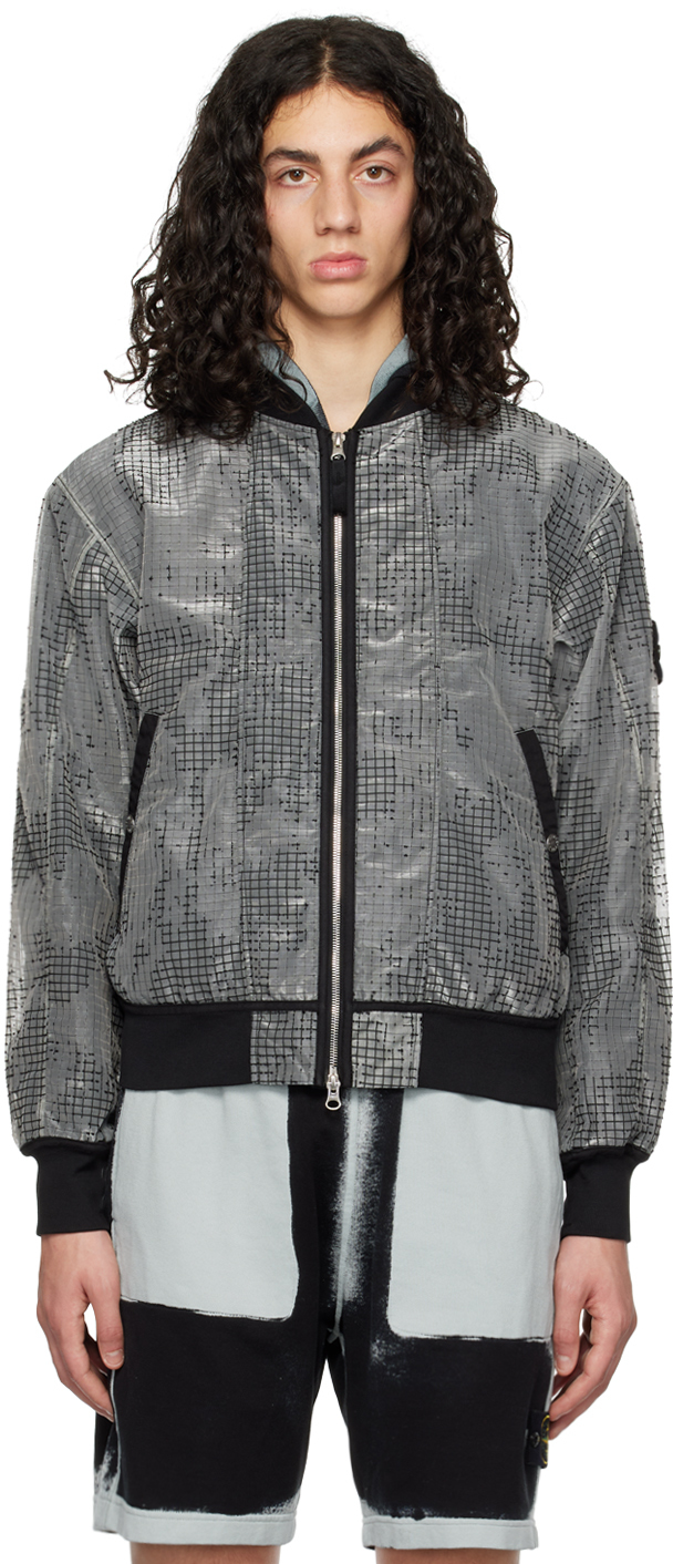 Shop Stone Island Shadow Project Gray Garment-dyed Bomber Jacket In V0029 Black