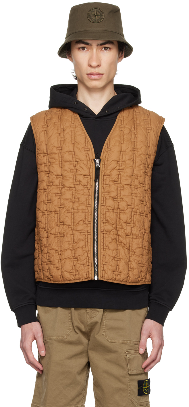 Stone Island Shadow Project: Tan Quilted Vest | SSENSE