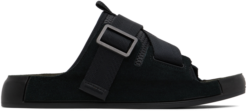 Stone Island Shadow Project Black Tape Sandals In V0029 Black