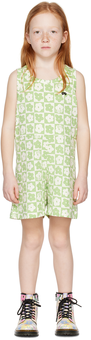 Beau Loves Kids Green & White Check Romper In Club Olive Green