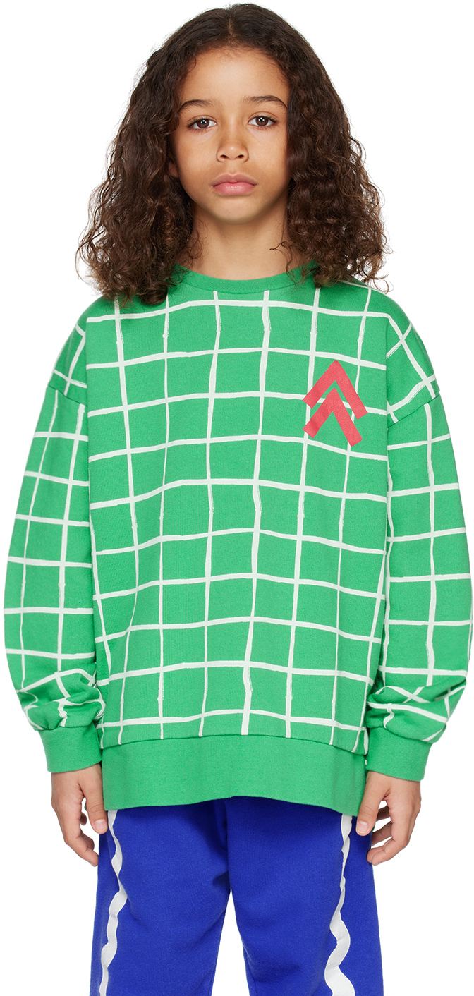 Beau Loves Kids Green Grid Sweatshirt In Kelly Green Grid